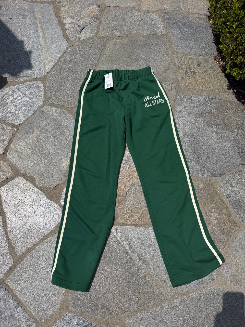 NEW MAYFAIR GROUP Angel Allstars Green Track Pants with Cream Stripes
